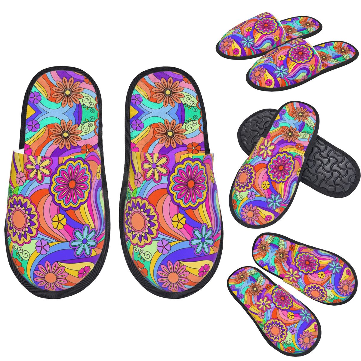 Insole Memory Foam - カスタム グルービー サイケデリック フラワーパワー スリッパ メモリーフォーム
