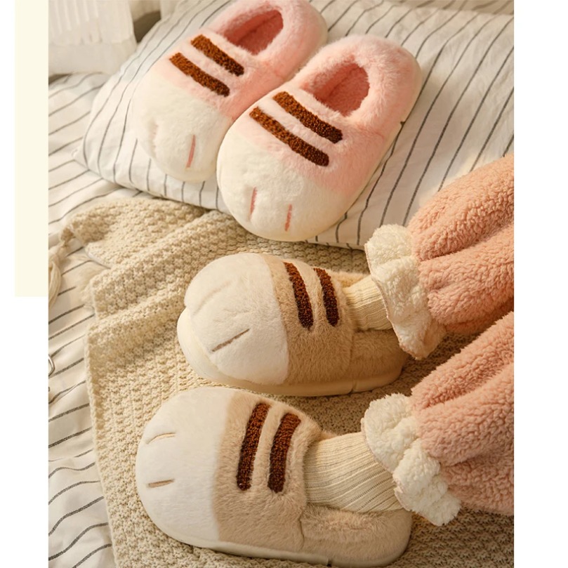 Sneaker Care Set - ホームファジースリッパ レディース 冬用 暖かい 猫の肉球 毛皮