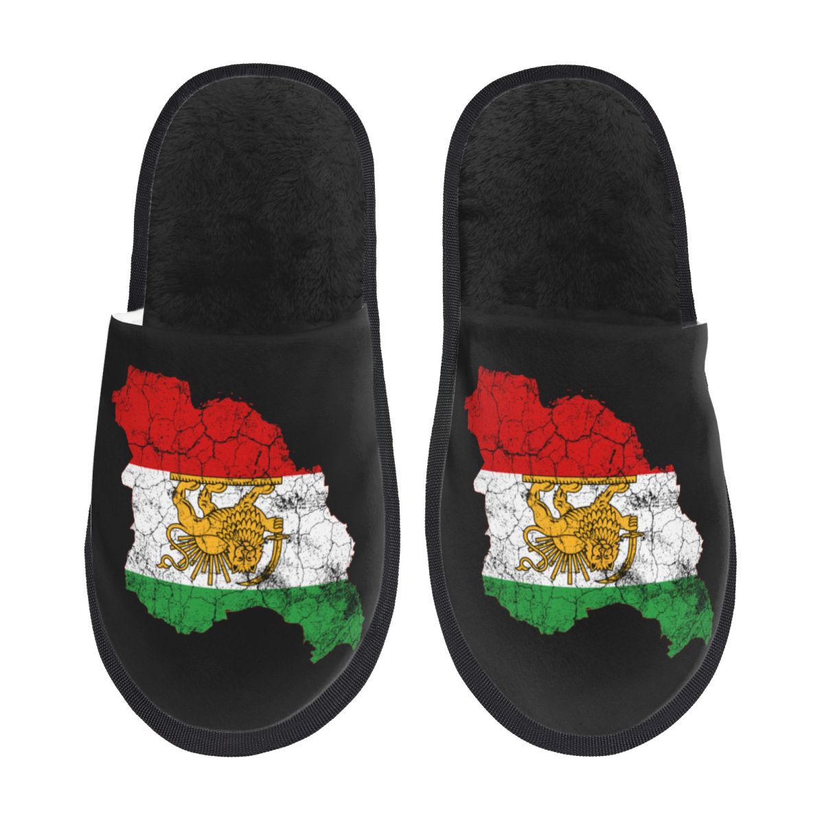 Insole Memory Foam - カスタムイラン国旗地図、ライオンと太陽のエンブレム付きソフトメモリーフォームハウススリッパ、女性用ヴィンテージ風居心地の良い暖かい滑り止めソールスリッパ